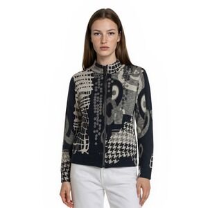 Katina Marie Jacket Women's Size Medium Black Gray Abstract Full Zip Vintage